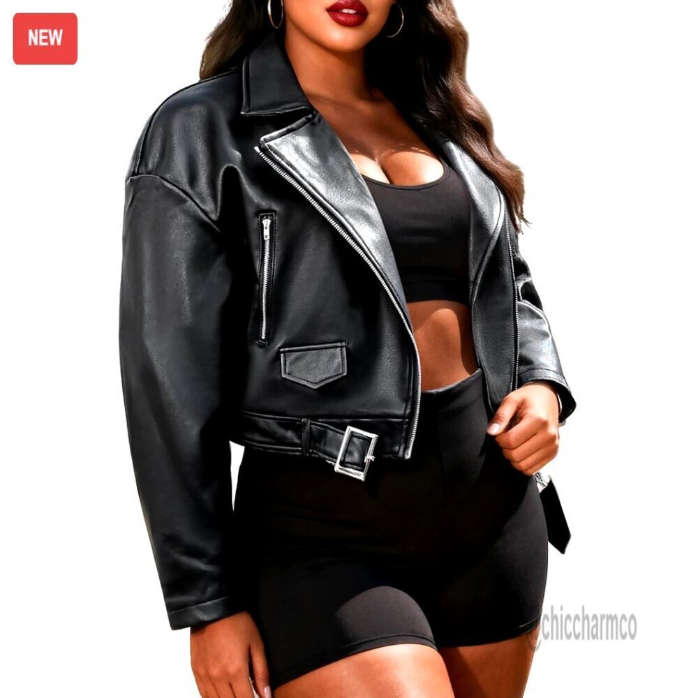 Oversized Faux Leather Motorcycle Jacket Y2K Fall Winter Coats Fashion